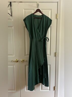 Forest Green Wrap High-Low Dress